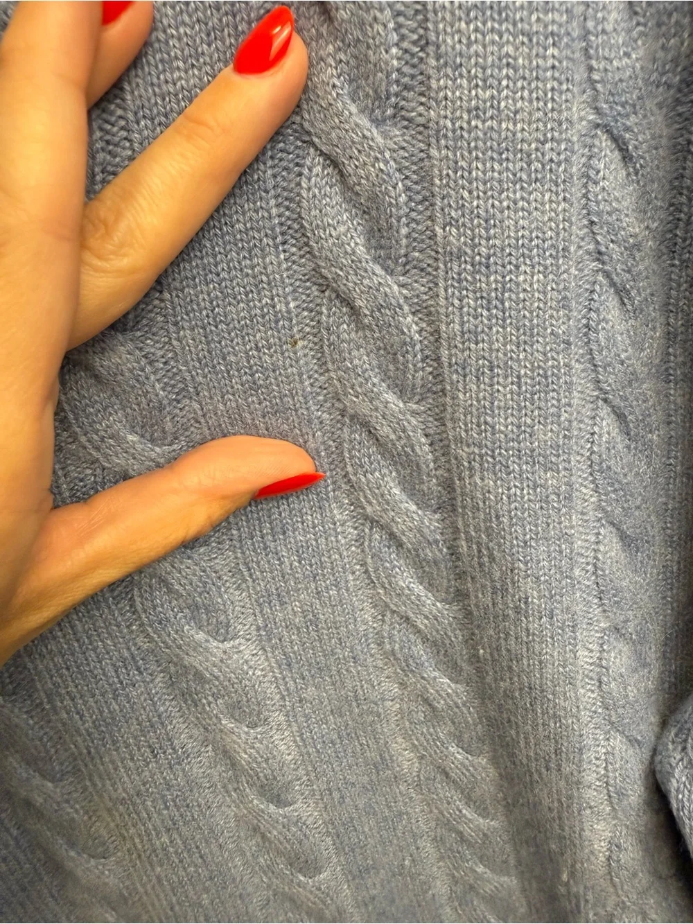 Alan Paine Light Blue Cable-Knit V-Neck Quarter-Zip Golf Sweater 100% Cashmere